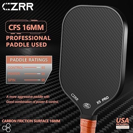 Pickleball Paddle USA Pickleball Approved 3K Raw Carbon Fiber Surface (CFS) High Grit Spin
