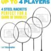 Triumph Sports 4Player Badminton Set with 4 Rackets 3 Shuttlecocks and 1 Carry Case Black