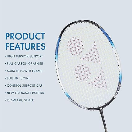 YONEX Muscle Power 22LT Carbon Graphite Strung Badminton Racket with Full Racket Cover BlackBlue for Intermediate Players 83 Grams Maximum String Tension 30lbs