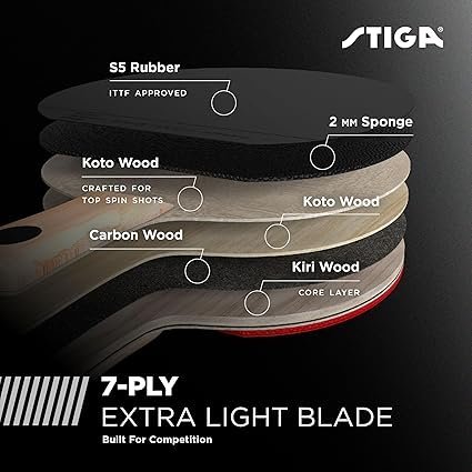 STIGA Carbon Fiber Ping Pong Paddle Performance Table Tennis Racket Black